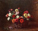 Henri Fantin-latour Canvas Paintings - Zinnias in basket